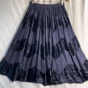 Vintage Velvet Patchwork Skirt Chevron Blue Homemade Refurbished Maxi Full Swing